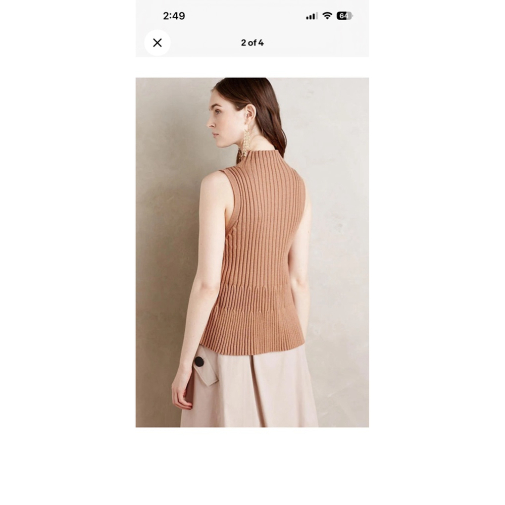 Wool Blend Brown Ribbed Mock Neck Sleeveless Knit Top S Anthropologie Moth - Picture 3 of 9